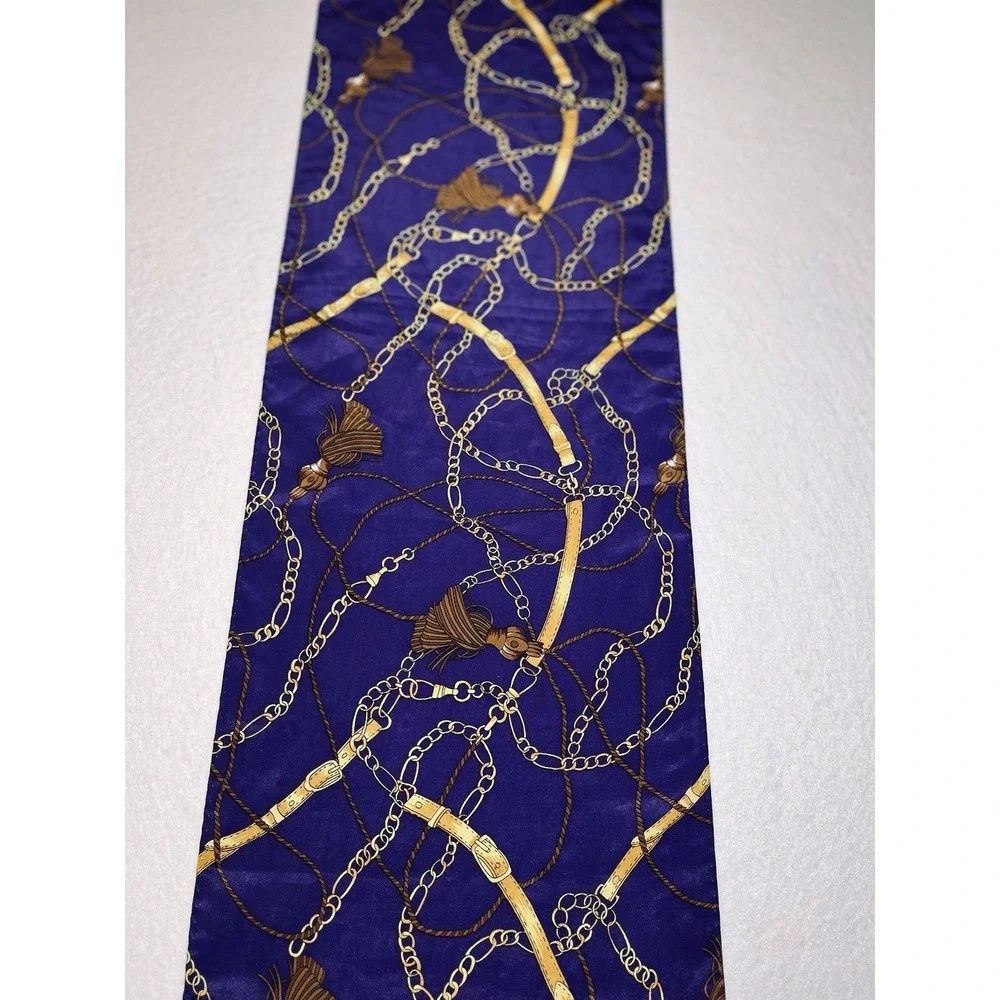 Silk Scarf Equestrian Bits Belts Chains‎ Tassels Purple Gold Lovely 52 X 10